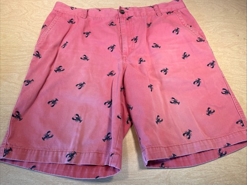 Izod Lobster Print Coral Flat Front Casual Dress Chino Shorts 36x10