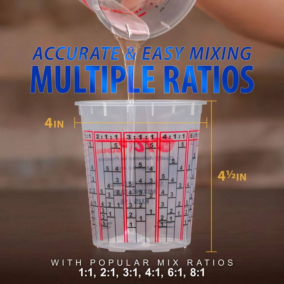 16-Ounce (1 Pint) Paint & Epoxy Mixing Cup Calibrated Ratios - 100 Cups/12 Lids - Изображение 3 из 4