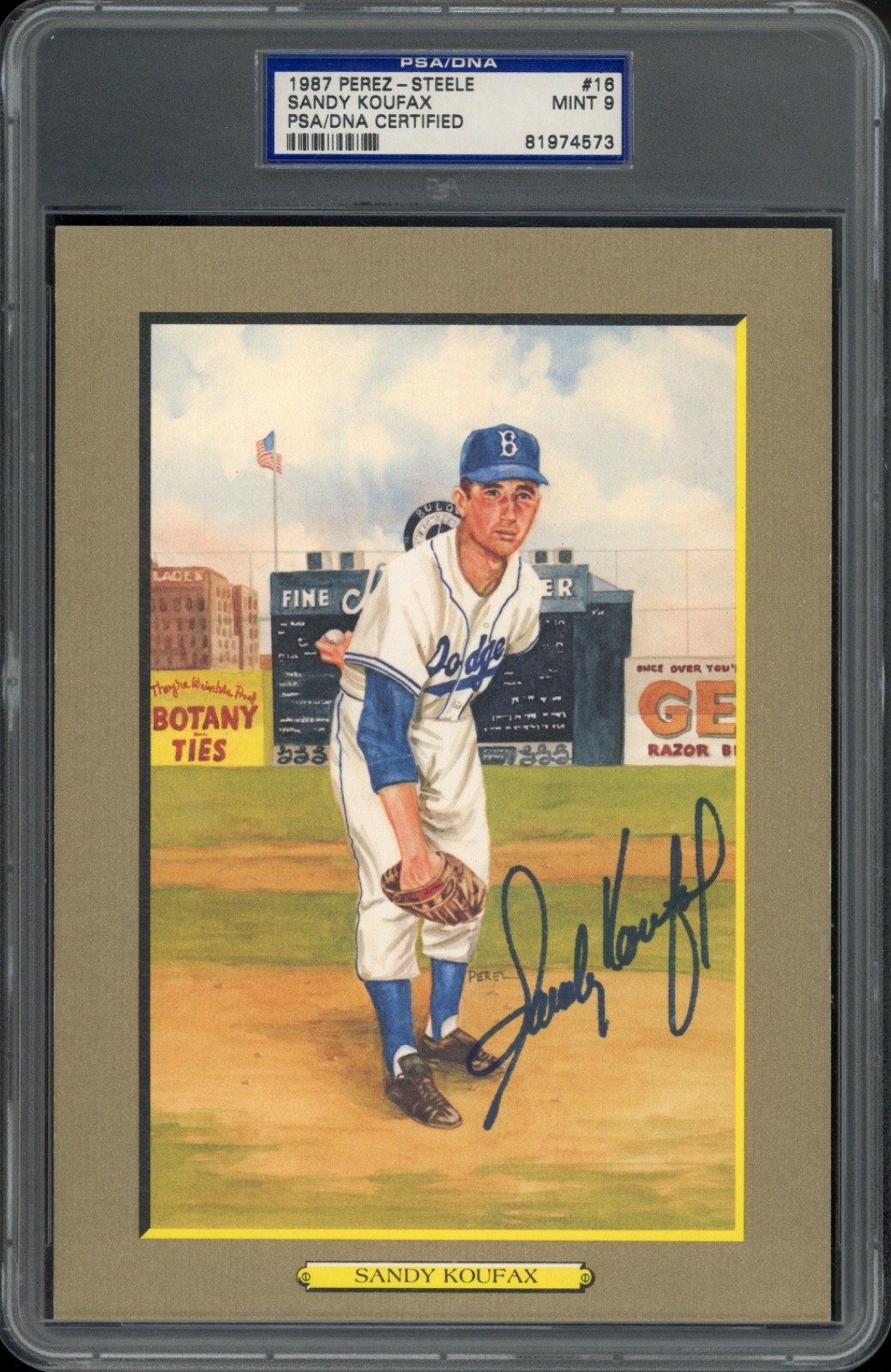 SANDY KOUFAX Signed PSA/DNA 9 AUTO HOF 1987 Perez-Steele Autograph Card /5000