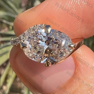 2.16CTW Oval Cut Moissanite Anniversary Gift Ring For Her 14k Yellow Gold Plated