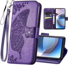 For Motorola One 5G Ace Phone Wallet Case,Women Butterfly Embossed PU Leather Ki