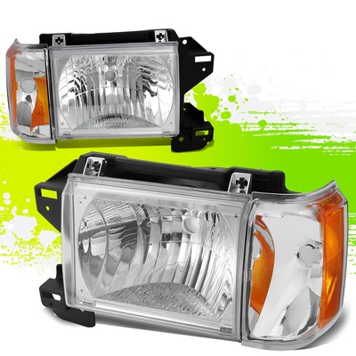 Factory Style Headlights for Ford Bronco F150 F250 F350 87-91 Chrome Amber Pair