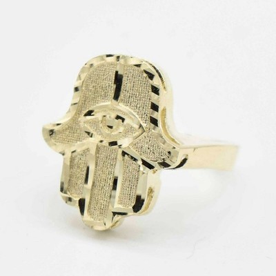 Strukturierter Hamsa Ring echt massiv 10K Gelbgold alle Größen
