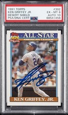 1991 TOPPS DESERT SHIELD #392 KEN GRIFFEY JR. PSA 6 AUTO 10