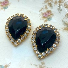 Gold Tone and Black Shoe Clips with Rhinestones