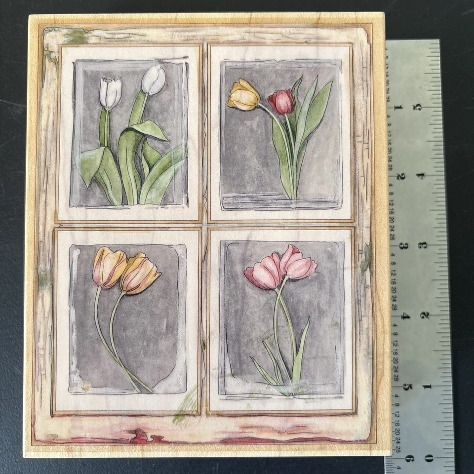 Stamps Happen Brand "Tulip Window" #90385 Made USA 5 1/2"x4 1/2" Rubber Stamp - Image 2 of 3