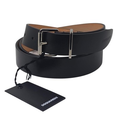 DSQUARED2 schwarzer Leder Hüftgürtel Größe 110 cm / 39'' - 43'' D2 D quadratisch 2