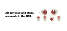 New Mens Christmas Red Cubic Zirconia Cuff Links Studs Boxed Set Top Quality