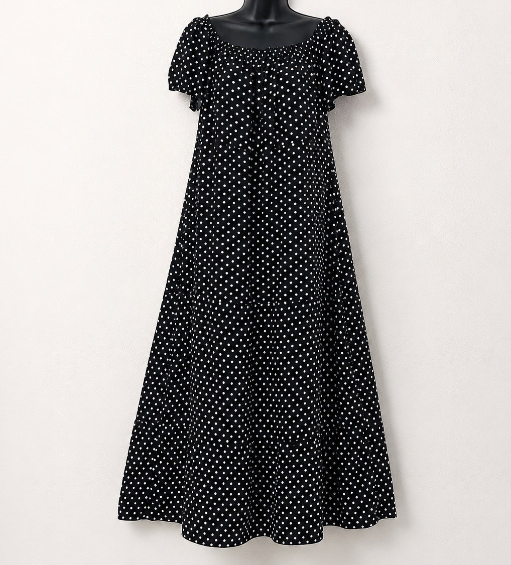 Kirundo Women’s M Black White Polka Dot Off Shoulder Midi Dress Puff Sleeve