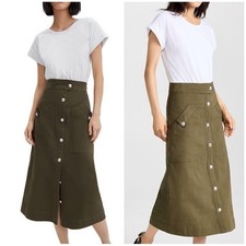 Veronica Beard Dress Larsen Mid in White Olive Green