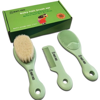 - 3 Piece Baby Hair Brush & Comb Set for Newborns- Soft Goat Bristle Hair-Bru...