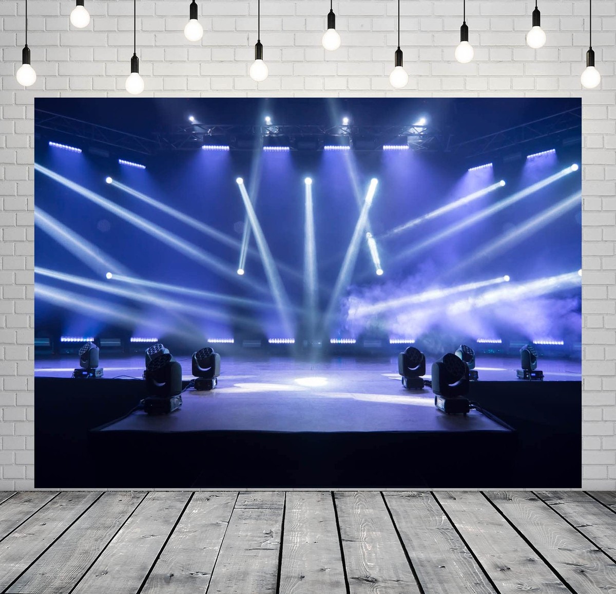 8x6ft Night Blue Music Concert Stage Backdrop with Spotlights for