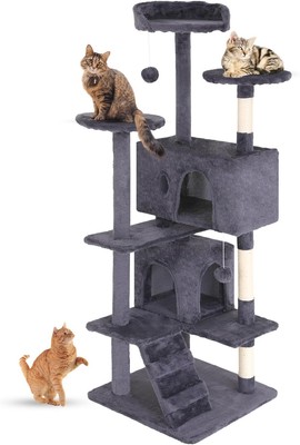 FDW Cat Tree 54in Tower Multi-Level Durable Scratching Post & Ashy 