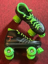 Vintage 80's Seneca Retro Mach 5 Green Black Indoor Speed Roller Skates Size 6