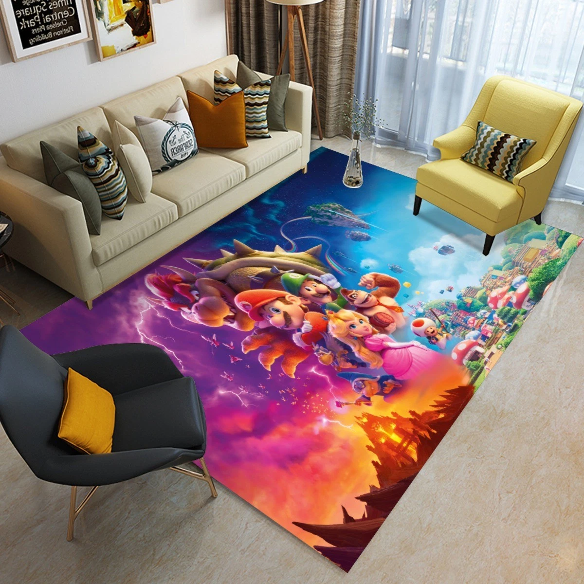 Super Mario Print Foldable Rectangular Floor Mat Rugs Anti-Skid Carpet