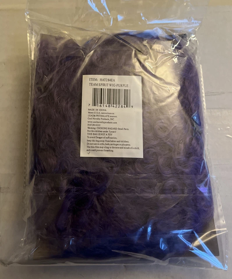 Peluca púrpura Team Spirit para eventos deportivos y fanáticos de los vikingos y cuervos con disfraces - Nueva Foto 4 de 4