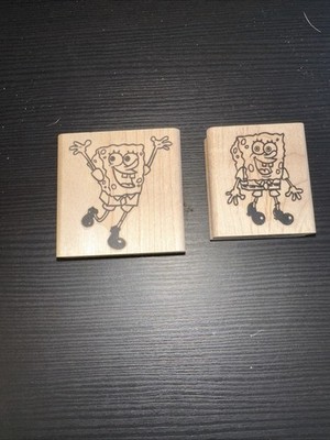 Lot Of 2 Sponge Bob Square Pants Hand rubber Stamps Pcs. Vintage? 1980+?SEE PIC