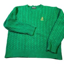 Women  s Polo Ralph Lauren Cable Knit Green Sweater Size L 100 Cotton Crew Neck