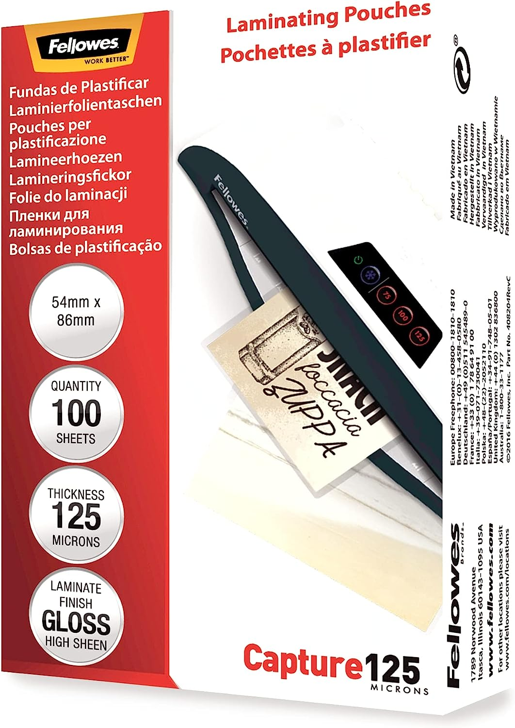 Laminating Pouches Credit Card Size 100 Sheets 54X86Mm Gloss Finish 250