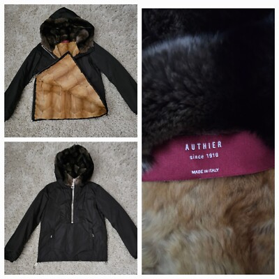 NEW~Authier MINK Fur Lined Jacket & Rabbit Hood Snow Coat Italian Designer US 6