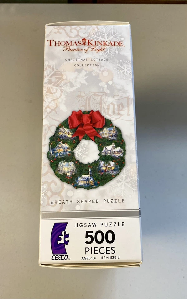 Vintage Christmas Wreath Jigsaw Puzzle 500~SEALED~Thomas Kincade Cottage~NEW~NIB - Image 4 of 4