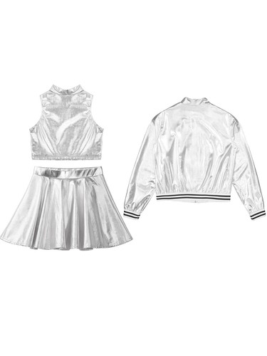 Kids Girl's Tracksuit Contemporary Dance Outfit Latin Crop Top With Skirt Jazz - Picture 55 of 63