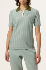 120 FILA Women's BB1 Striped Tennis Polo Green Gray Size Large AW51F027-379