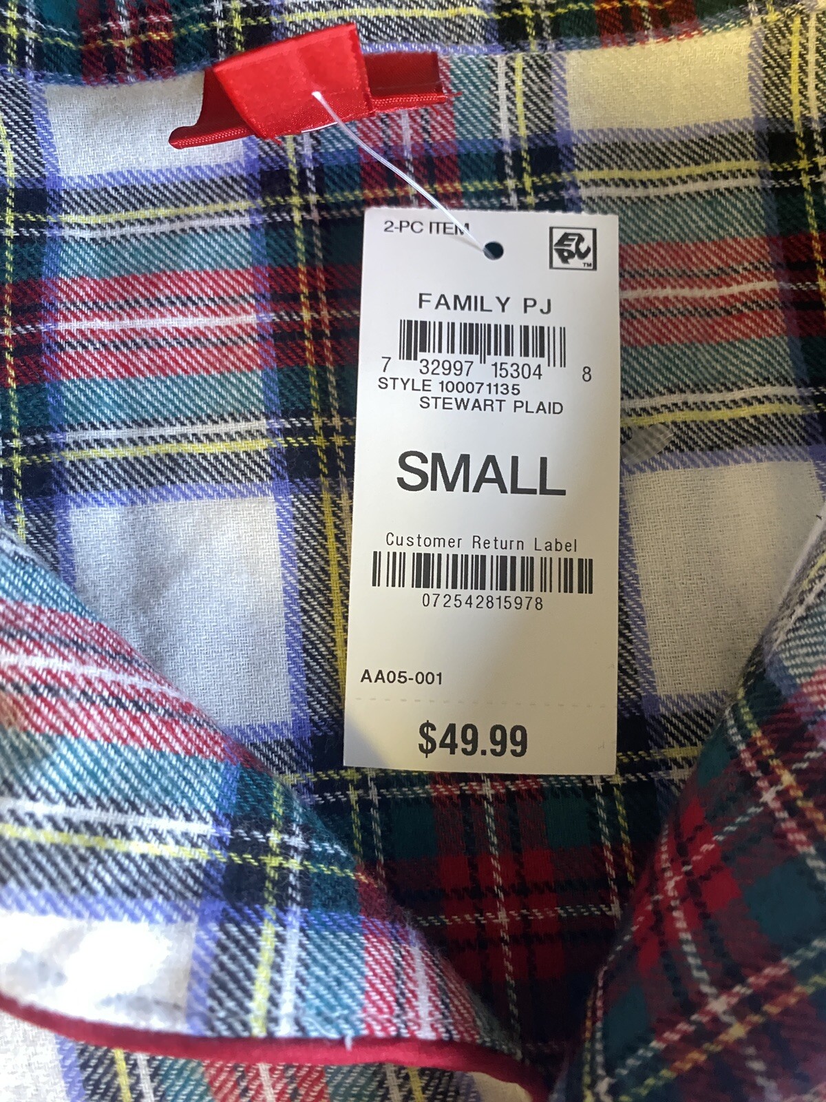 Family Pajamas 2-PC Stewart Plaid Cotton Knit Plaid 100% cotton size S