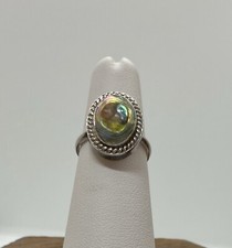 Sterling Silver Mexico Oval Mop Abalone Inlay Ring Size 5.25 Vintage Rope Border