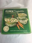 PYREX 3 PIECE CASSEROLE SET SPRING BLOSSOM GREEN CORNING NEW IN OPEN BOX