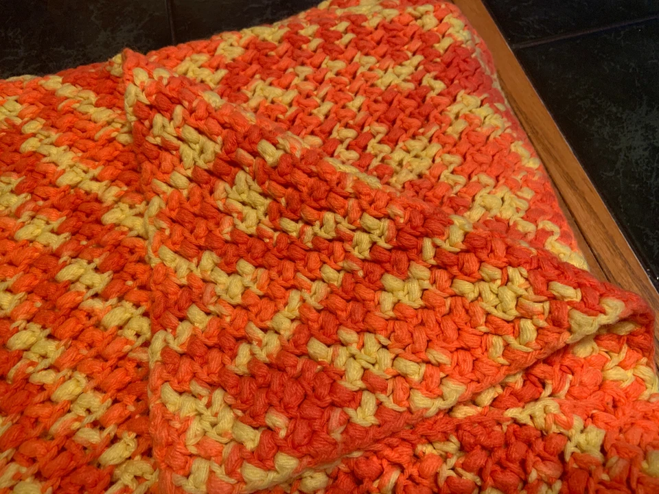 MANTA DE GANCHILLO ABUELA NARANJA AMARILLO 36X72 GRANDE AFGANA HECHA A MANO DE COLECCIÓN Foto 3 de 4