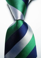 New Classic Striped Blue Green White JACQUARD WOVEN Silk Men's Tie Necktie
