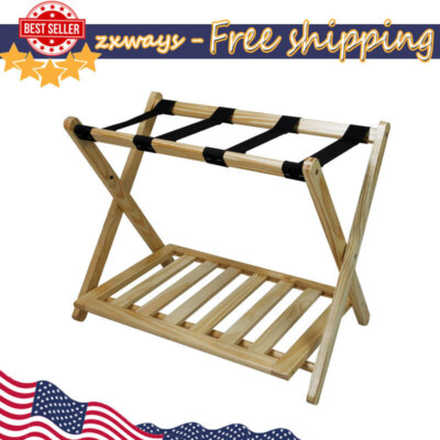 Wood Frame Folding Luggage Rack Storage Holder Suitcase Guest Room Durable NEW