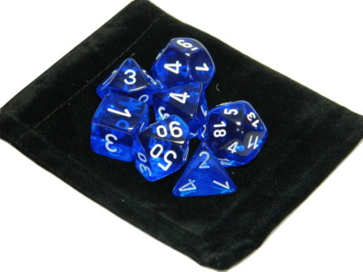 New Chessex Polyhedral Dice with Bag Blue Translucent 7 Piece Set CHX 23076