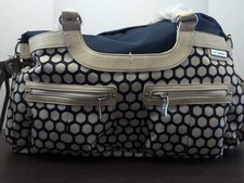 JJ Cole Satchel Diaper Bag Cream and Navy Honeycomb Pattern Lots of Pockets