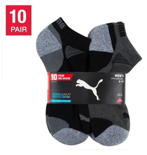 Puma Men's No Show Low Cut Socks, 10 Pair Black