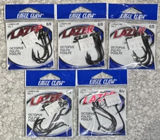 5 Packs Eagle Claw Lazer Sharp Octopus Hooks 6/0