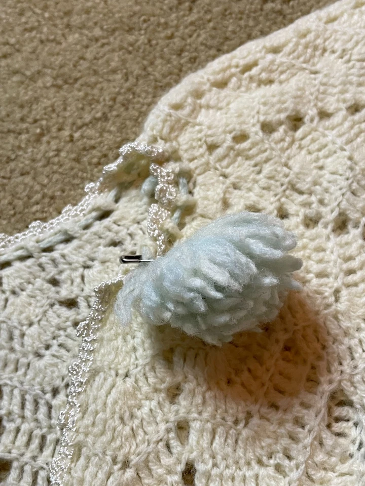 Cárdigan Suéter Infantil Tejido a Mano Bebé Años 30 40 De Colección Kimono Azul Blanco Foto 4 de 4