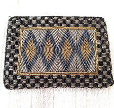 Neiman Marcus Small Beaded Evening Bag Black/Gold/Gunmetal Zip