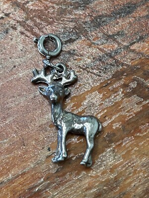 Vintage Anhänger Charm 925 Sterling Silber Karibu Hirsch Elch Rentier Jäger Geschenk
