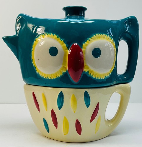 Retro MSRF Inc Design Studio Mid Cent Mod Ceramic Owl Tea Pot Cup 3 ...