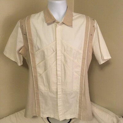 Vtg 70s 80s Alexxus Exclusive Short Sleeve Shirt Large Beige White Free ...