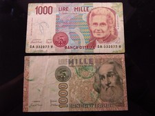 Italia 1000 liras 1982 y 1000 liras 1990 2077h90 par d'Italia Italia dinero bancario