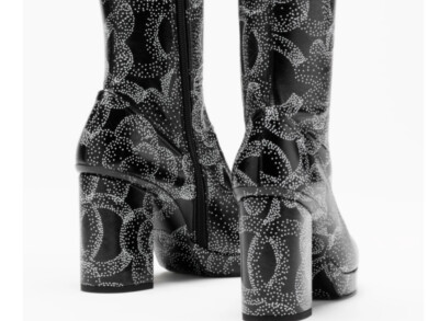 New 23K Chanel CC Black White Camellia Platform Short Boots