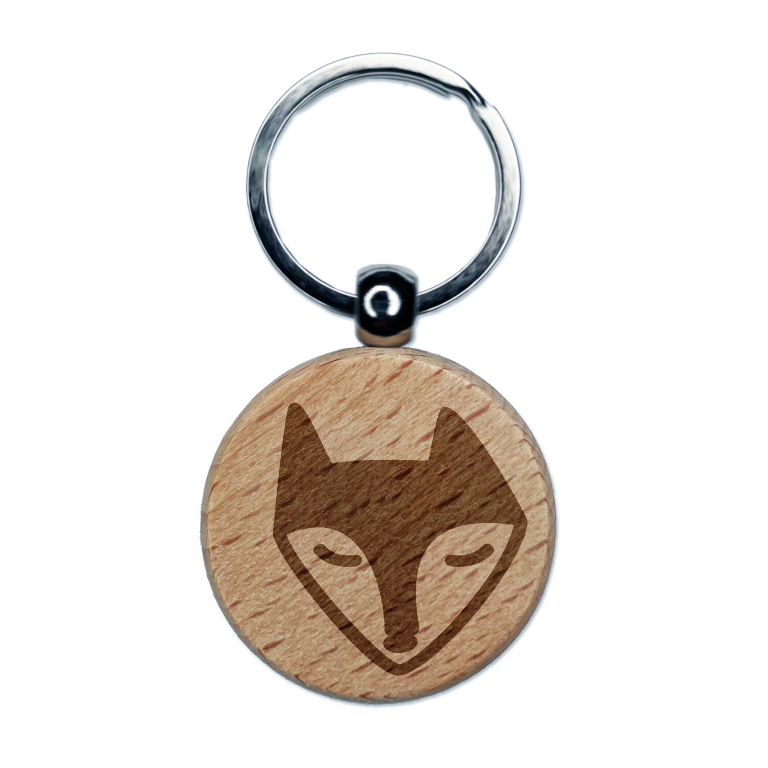 Resting Fox Face Engraved Wood Round Keychain Tag Charm