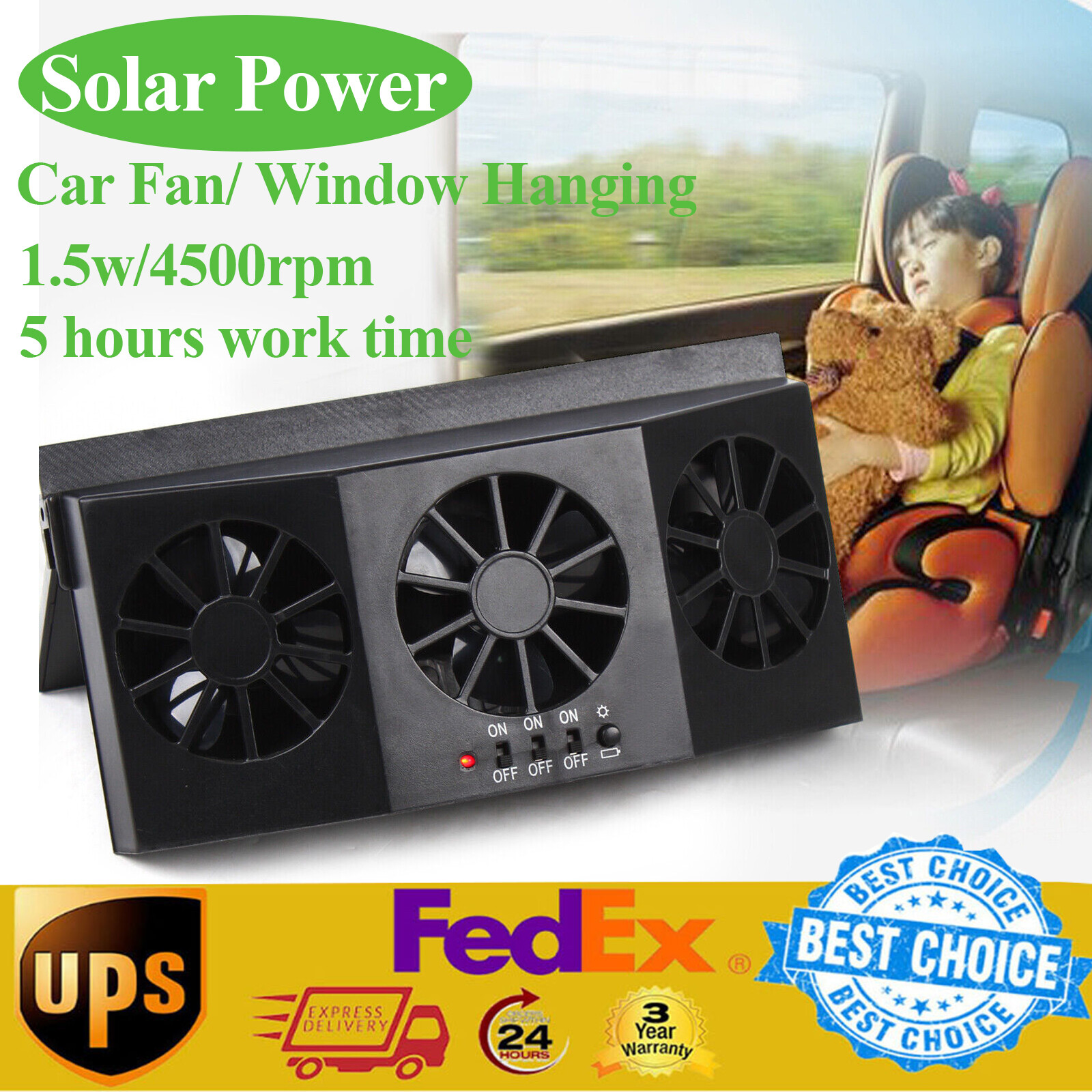 1.5 W Solar Powered Car Cooling Fan Cooler Window Air Vent Exhaust  Ventilation | eBay