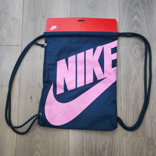 Nike Heritage Drawstring Zipper Pocket Backpack Gym Bag Blue/Pink