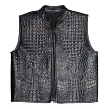 Motorcycle Black Leather Vest Biker Style Club Concealed Carry Waistcoat Zipper