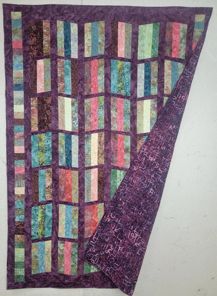 New Homemade "Colorful Picket Fence" Quilt, 656"x80", Batik Fabrics - Image 3 of 4