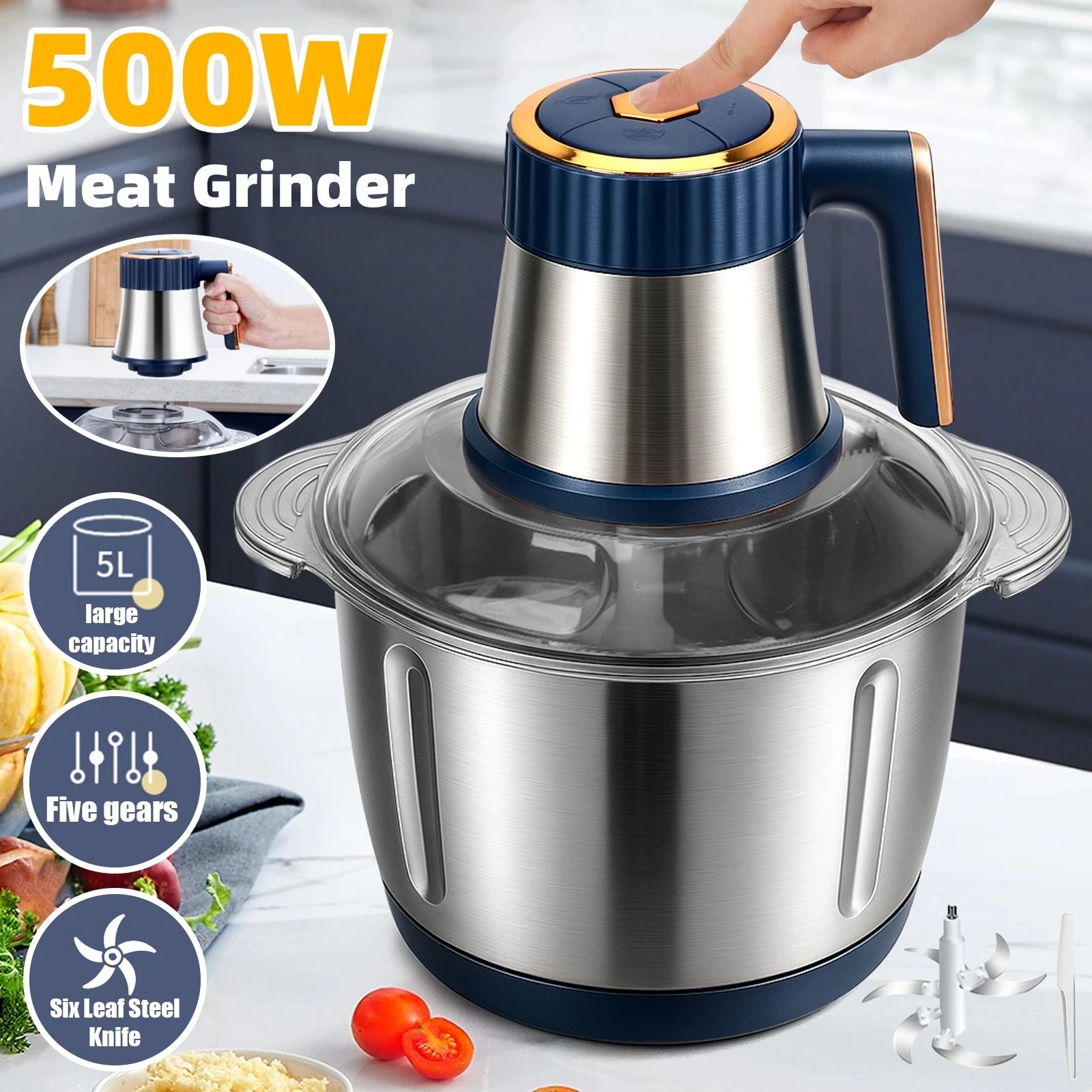 5L Electric Food Processor,Vegetable Garlic Chopper Meat Gri